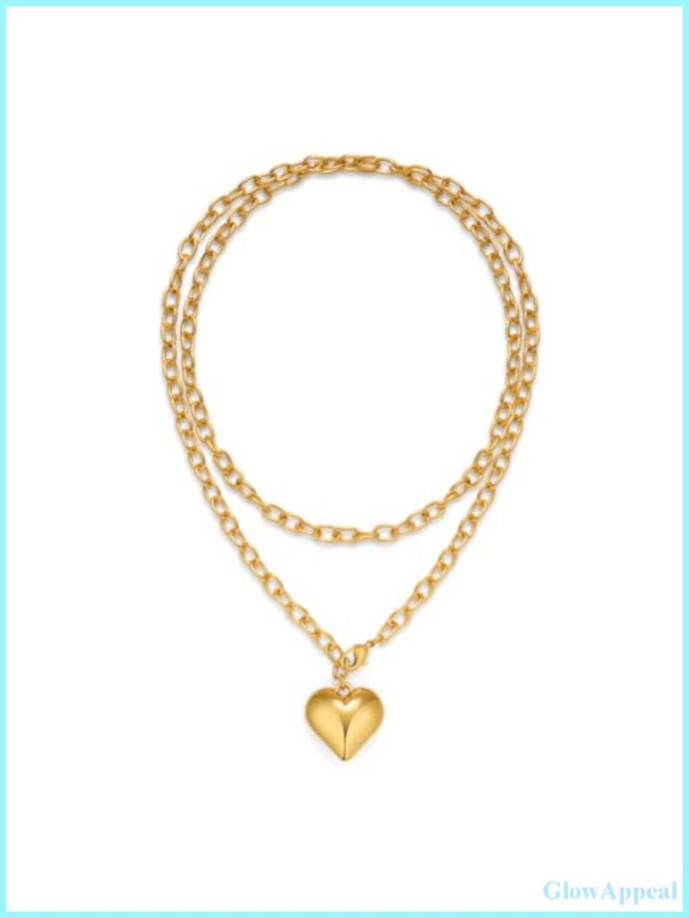 Puffy Heart Pendant Necklace Long Beaded Chain Statement Jewelry
